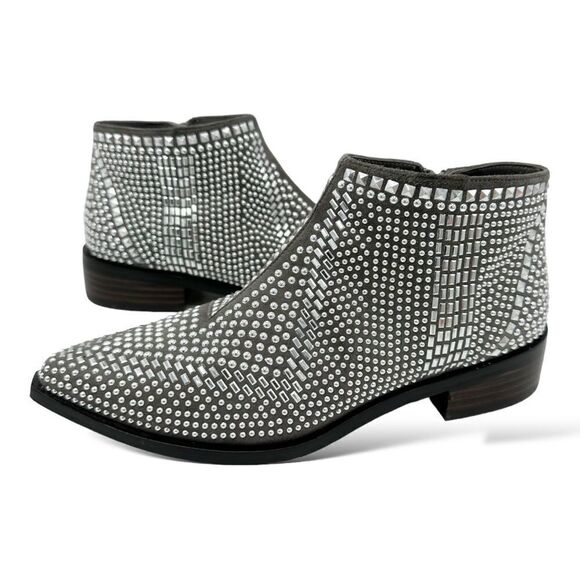 Linea Paolo BIANKA | Studded Low Heel Grey Suede Pointed Toe Ankle Boot Sz 7 - Picture 1 of 15